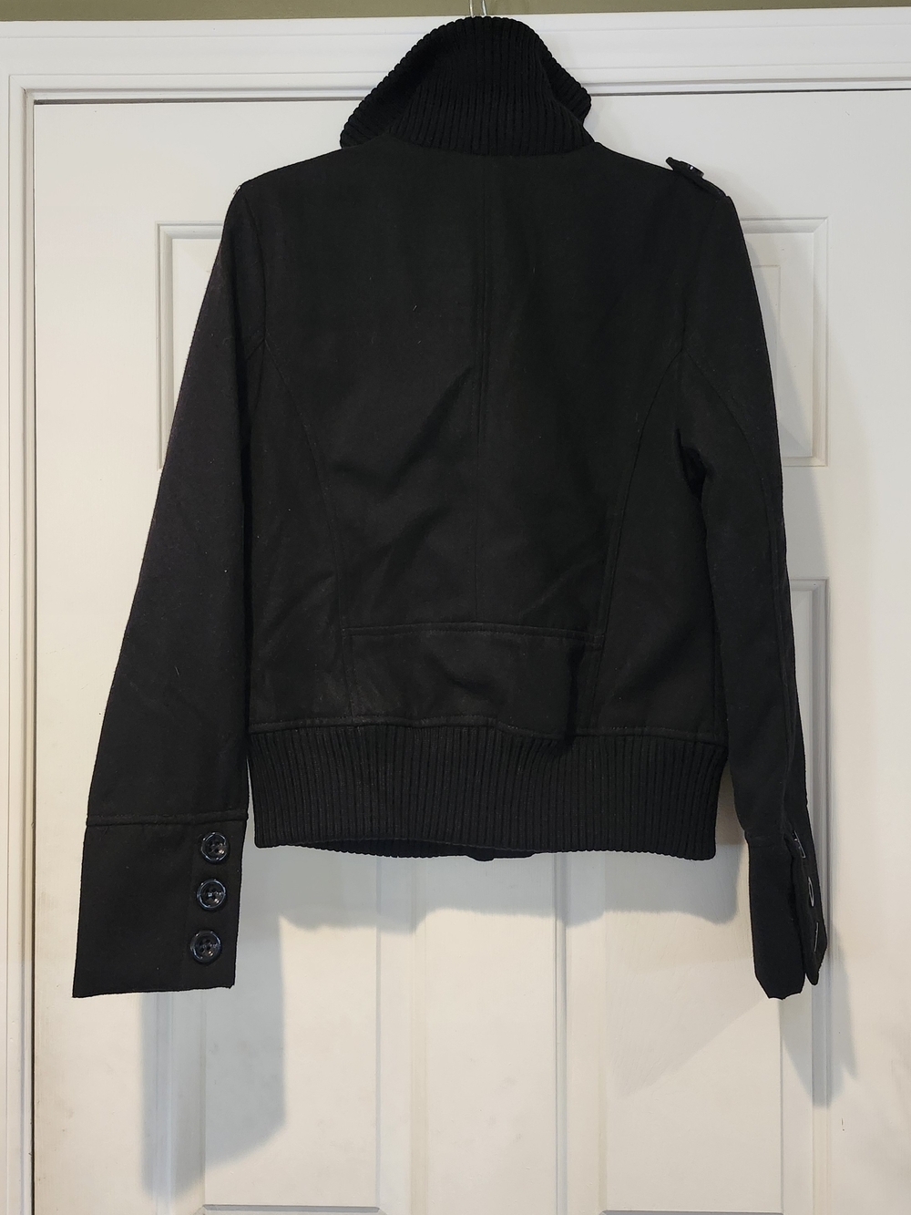 Ashley By 26 International Black Short Pea Coat with Ribbed Collar - Picture 3 of 7